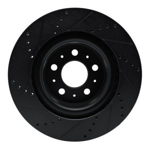 Tesla Model 3 Brake Rotor (1) - Front Right - R1 Concepts - Drilled & Slotted - Black - `17-`25